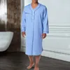 Men's Sleepwear Long Nightrobe Knee Length V-neck Bathrobe With Sleeves Soft Breathable Night Clothes Pajamas Button Straight Design