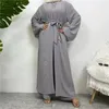Roupas étnicas Mulheres Casual Conjunto Muçulmano Abayas Cardigan de Três Peças Sem Mangas Top e Calças Vestido Solto Turco Islâmico Abaya