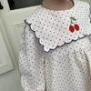 Robes brodées de cerises pour filles, tenue de princesse à manches longues et à pois ondulés, à revers, automne 2024