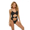 Mulheres Swimwear Sexy Anéis De Metal Maiôs Backless Mulheres Uma Peça Feminina Monokini Banheira Swim Beach Wear Alta Corte Oco Out