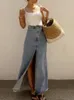 Jupes Maxi en Denim pour femmes, tenue taille haute, longue, vêtements esthétiques, fente, Sexy, Streetwear asymétrique, Y2k