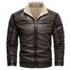 Vestes pour hommes hiver chaud polaire veste en cuir vintage revers solide épaissir motos manteau automne mâle coupe-vent vêtements d'extérieur