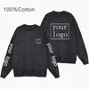 100% coton vêtements personnalisés pour hommes pull à col rond Vintage noir lavage à l'acide sweats à capuche bricolage/texte imprimé sweats Y2K vêtements 240102