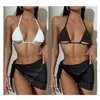 Costume da bagno da donna 3 pezzi Costume da bagno da donna Micro bikini con lacci a vita alta con gonna sciarpa Costume da bagno solido sexy da bagno