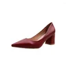 Dress Shoes 3cm Heels Chunky Sandals African Woman Shoe 2024 Lace-Up Pumps Slip On Pointed Wedge Shallow Mouth 5cm Block Burgundy Ca