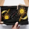 Coolcustomize Custom Sun and Moon neues Design klassische Winterschuhe für Damen und Herren, Paarstiefel, wasserdicht, warm, zum Schnüren, Fellfutter, Leder, bedruckte Kampfstiefeletten