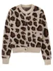 Kobiety damskie Jacquard Faux Fur Leopard sweter sweter kardigan damna okrągła szyja długie rękawy slimed slim jumper top vintage klasyk