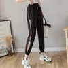 Damenhosen Frauen Sommer Knöchellange Jogger Jogginghose Elastische Taille Mesh Side Hollow Out Harem Lässige Streetwear Hose Weiblich