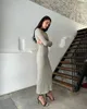 Casual Dresses 2024 Velvet Core-spun Yarn Slimming Long Sleeved Knitted Dress Waistband Random Pit Stripe Women