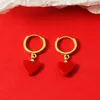 Brincos de argola ágata vermelha em forma de coração feminino simples luxo ouro elegante e requintado joias para festa de casamento