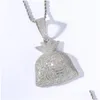 Pendant Necklaces Bling 18K Gold Dollar Sign Money Bag Necklace Jewelry Set Cubic Zirconia Diamond Hip Hop Necklaces Wallet Pendant Wo Dh93S