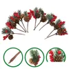 Decorative Flowers Wreaths 10 Pcs Artificial Pine Cone Flower Pick Red Berry Branches Xmas Tree Decorations Christmas Fall Gift Wood A Otx85