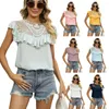 Women's Blouses Fashion Embroidered Hollow Patchwork Short Sleeved Shirt Summer Sweet Loose Blouse Office Lady Top Blusa De Red Malla