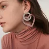 Dangle brincos feminino grande coração rosa piercing moda strass designer em jóias 2024 acessórios grande tendência brinco