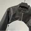 Yozou Pu Chic Vintage Black Faux Leather Zipper Zip Up Coat Biker Jacket Women Girls Smock Top Women High Street Bella Outfits 231229