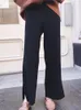 Pantaloni da donna eleganti 2024 autunno inverno moda coreana abbigliamento donna pantaloni a vita alta in maglia solida gamba larga LARGA