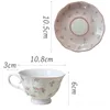 Kaffekopp och fat sätter franska vintage keramiska koppar tefat rosa söt eftermiddagste snackplatta 240102