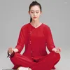 Roupas étnicas Primavera Tai Chi Terno Trompete Punhos Moda Estilo Chinês Tradicional para Mulheres