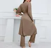 Женские брюки из двух предметов, три комплекта, модный повседневный дизайн 2024, узкий жилет с карманами и накидка с длинными рукавами, широкие брюки