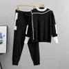 Autumn Runway 2 Pieces Set Knitted Long Sleeve Pullovers Sweater Casual Patchwork Fashion Women Tops and Pants Suits Spring 231229