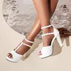 Sandali Super alti affusolati Tacco grosso Piattaforma Peep Toe T-Strap Stile romano Fibbia in metallo Scarpe oversize da donna sexy