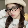 Sonnenbrille Y2K Koreanische Retro Schwarz Oval Brille Rahmen Frauen Schöne Ins Kein Make-Up Plain Männer Brillen Nette Dekorative Computer