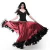 Rokken Elegante Spaanse Flamenco Grote Swing Zoom Rok Lange Rode Zwarte Stierengevecht Dansjurk Voor Ballroom