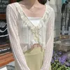 Camicette da donna VEEKTIE Marchio Punto aperto per le donne Top in pizzo con volant Manica lunga Crochet Cropped Cardigan in maglia leggera Estate Primavera