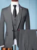 Herrdräkter S-6XL (Jacka Vest Pants) Retro Gentleman Classic Fashion Plaid Mens Formal Business Slim Suit 3pces Set Bruom Wedding Dress