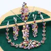 Conjunto de joyería para mujer de plata 925 con topacio púrpura multicolor, pulsera, pendientes, collar, colgante, anillo, regalo de cumpleaños, 4 Uds. 240102