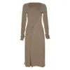 Повседневные платья Темперамент Холодное винтажное вязаное платье для женщин Дизайн Sense Тонкая базовая юбка-миди с разрезом