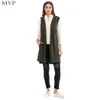 Maglioni senza maniche verde moda casual donna gilet lungo grigio con cappuccio solido cardigan primaverile maglione invernale lavorato a maglia nero autunnale