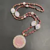 Hänghalsband 2024 Pink Crystal Carved Flower Red Stone Necklace Apparel