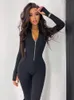 Huhugirl Fitness Outfit Feminino Casual Sport Workout Zipper Macacão Mulheres Romper Mangas Compridas Skinny Activity Wear Macacões Tops 231229