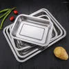 Plates 1Pcs Grill Deep Stainless Steel Tray Kitchen Accessories Barbecue Tea Storage Steamed Rice Sausage Plate 4.8cm Height