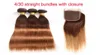 Ombre mänskliga hårvävbuntar med stängning 2 ton blond 430 ombre brasilianska raka mänskliga hårförlängningar med spetsstängning7017441
