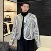 Jaquetas masculinas syuhgfa roupas 2024 primavera outono coreano streetwear solto luxo lantejoulas palco casaco colarinho redondo para masculino