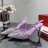 Het beste merk Slingbacks Dames Hoge Hak Sandalen Gradiënt Kristal Decoratie Puntschoen Enkelbandje Luxe Designer Jurk Schoenen Mode Feest Bruiloft Schoen