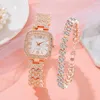 腕時計2 stuksセットQuartz Horloge 2024 Nieuwe Mode Luxe Full Diamant Dames Armband Horloges vrouwen vrouwelijke Klok lelogio feminino