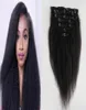 Natural black Coarse Yaki Kinky Straight Clip In Hair Extensions 100 Brazilian Human Remy Hair 7 Pieces And 100gSet Natural Colo9040734