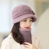 Chapéus de malha de lã de coelho feminino quente marca inverno gorros senhora siamês bib chapéu feminino cabelo à prova de vento mais veludo boné 240102