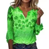 Women's T Shirts 2024 Loose Casual T-Shirt V-Neck St Patrick's Day Print Flared Sleeve Seven Top Official Store Ropa De Mujer