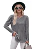 T-shirts voor dames Casual effen ronde hals, geborstelde pitstreep top, T-shirt met lange mouwen, herfst en winter