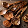 17pcsset teck vaisselle en bois naturel cuillère passoire cuillère spéciale nano soupe écumoire cuillère de cuisson en bois outil de cuisine kit4523202