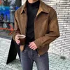 Männer Jacken Frühling Herbst Vintage Kurze Jacke Mode Solide Braun Zipper Mantel High-end-Lose Revers Plüsch Top