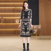 Casual Dresses #1920 Black Vintage Mohair Sweater Dress Women Long Sleeve Warm Retro Knee-length Knitted Woman Round Neck Winter