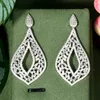 Dangle Earrings Glittering Cubic Zircon Silver Plated Long Big Leaf Drop Wedding Bridal Luxury CZ Jewelry Accessories E-04