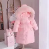 Niñas de invierno Chaquetas largas con capucha Cuello de piel grande Niños Parkas Ropa para niños Adolescente A prueba de viento Espesar Abrigos cálidos 231229