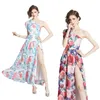Boutique femmes robe irrégulière à épaules obliques 2024 printemps été robe imprimée haut de gamme Sexy dame robes florales fête vacances robes de piste