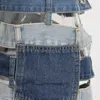 Kjolar sexiga ihåliga lapptäcken denim last kvinnor 2024 sommar modedesign asymmetrisk blå jeans mini kjol bodycon faldas